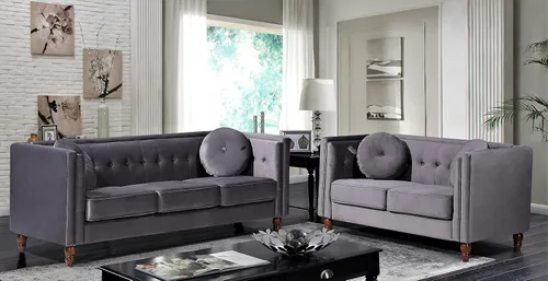 Vista 5 de Container Furniture Direct Lexie Velvet Comfy Mid Century Chesterfield - Sofá biplaza de tres plazas para apartamento, dormitorio y oficina, juego