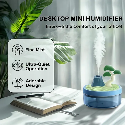 Vista 3 de Mini Humidificador Lindo 320mL con Vapor Frío con 2 Modos de Niebla, para Hogar/Cuna/Oficina, Mini Humidificador de Aire Portátil, humidificador Azul