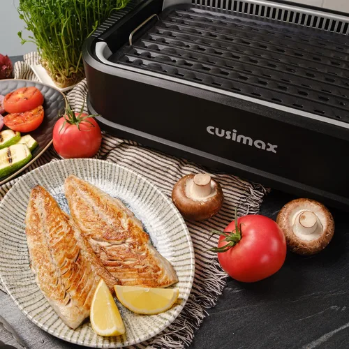 Vista 7 de Parrilla de Interior, CUSIMAX Parrilla Sin Humo de Interior, Parrilla Eléctrica Plancha de 1500W BBQ Coreana con Pantalla Inteligente LED y Tapa