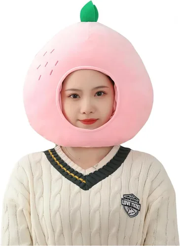 Vista 4 de HIPIHOM Plush Fruit Headgear Hat Funny Novelty Hat Sleeping Pillow Toy Photo Props Warm Cosplay Costume Head Accessories
