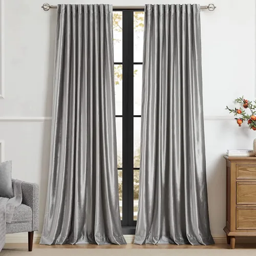 Vista 18 de PRIMROSE Cortinas de terciopelo champán de 63 pulgadas de largo para sala de estar, juego de 2 paneles opacos, bolsillo para barra, pestaña trasera