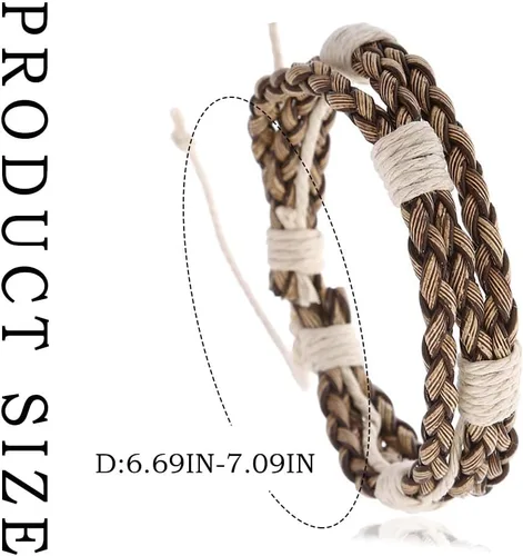 Vista 6 de Pulsera tejida de cuero para hombres y mujeres, pulseras vintage bohemias, pulsera trenzada ajustable hecha a mano para vacaciones, Talla única