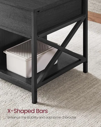 Vista 8 de VASAGLE Mesa de Centro con Tapa Elevable, Mesa de Café Elevable con Estante de Almacenamiento, Compartimentos Ocultos y Tapa Elevable, para Sala