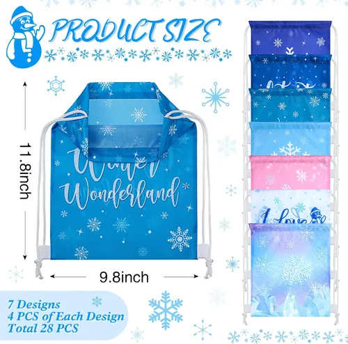Vista 3 de CHENGU Bolsas de regalo de fiesta de copo de nieve de invierno a granel, bolsas de regalo de fiesta de congelados para invierno para niños, regalo