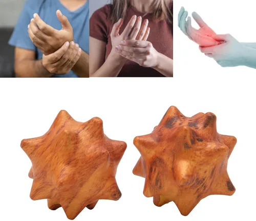 Vista 6 de Yinhing 2 bolas de ejercicio de mano de madera, bola de masaje de mano de madera para palma relajante, bolas de masaje de acupuntura texturizadas
