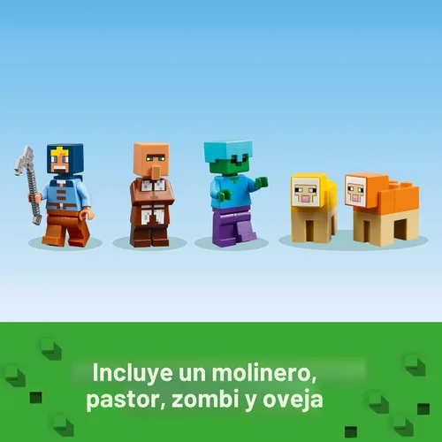 Vista 6 de LEGO Minecraft La Granja de Molinos de Viento - Juguetes de Construcción de Minecraft para Niños, Niños y Niñas, Edades 8+ - Incluye 3 Minifiguras