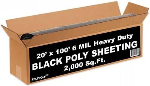 Vista 7 de Rollo de láminas de plástico negro de 6 mil, 20 x 100 pies, barrera de vapor de polietileno resistente para espacio de arrastre, losa de hormigón