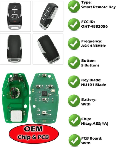 Vista 2 de Llavero inteligente para Dodge RAM 1500 2019-2024, Alliskeys Proximity Keyless Entry Control remoto de repuesto compatible con Dodge RAM 1500 Pickup