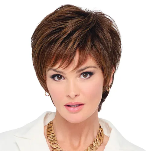 Vista 41 de Raquel Welch - Peluca corta Bob atada a mano feroz y enfocada por Hairuwear, gorra de tamaño medio, castaño iluminado por el sol RL10/12