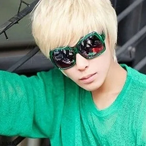 Vista 3 de ESUPPORT Mens Boys Short Straight Platinum Blonde Wig Cosplay Party Costume
