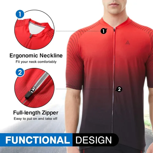Vista 3 de Hikenture Camiseta de ciclismo para hombre, manga corta, cremallera completa, con 3 bolsillos, camiseta de ciclismo transpirable