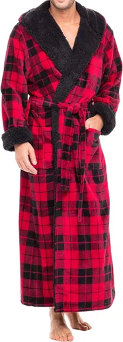 Vista 17 de Alexander Del Rossa . Albornoz de forro polar con capucha para hombre Negro