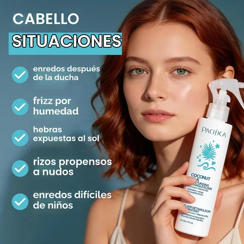 Vista 4 de Pacifica Beauty, elixir desenredante de leche de coco, aerosol desenredante, acondicionador sin dejar en acondicionador, coco, vitamina B