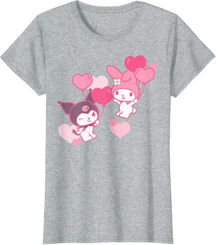 Vista 35 de Camiseta de My Melody y Kuromi con corazones del Día de San Valentín Negro
