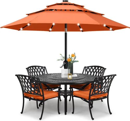 Vista 46 de ABCCANOPY Sombrilla solar de patio de 3 niveles de 11 pies, 32 luces LED Beige