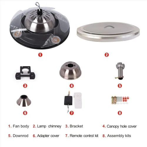 Vista 7 de Makewa Ventilador de techo retráctil de 36 pulgadas con altavoz Bluetooth, moderno ventilador de araña con control remoto de 3 velocidades