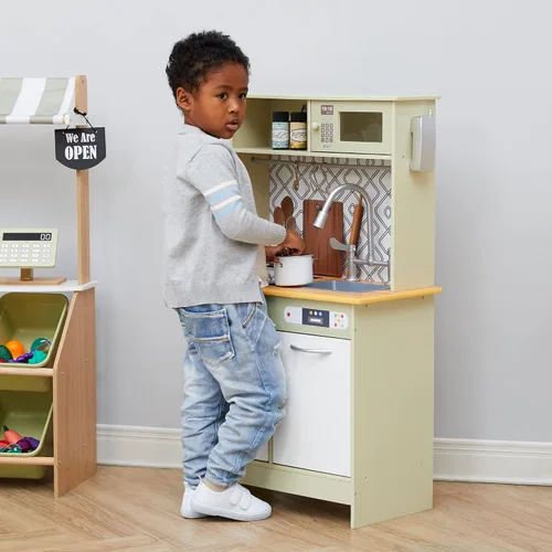 Vista 10 de Teamson Kids - Little Chef Boston Modern Play Kitchen - Verde oliva/Blanco 22.25 x 12 x 37.5 pulgadas