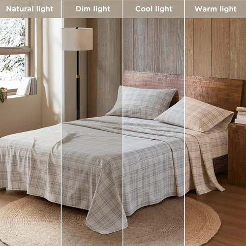 Vista 8 de Woolrich - Juego de sábanas de algodón con estampado de dijes de cabaña, sábanas de franela 100% algodón, juego de ropa de cama cálido y mullido
