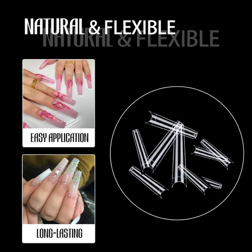Vista 3 de 504pcs Long Coffin Nail Tips, Pre-shaped Half Cover False Nails with 13 Sizes, Gel Nail Tips for Acrylic Extension, DIY Manicure and Nail Salon Use