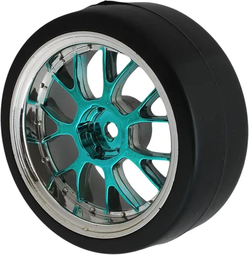 Vista 3 de Llanta de plástico azul en forma de Y con neumáticos lisos para RC 1:10 On-Road Racing Car y Drift Car Pack de 4
