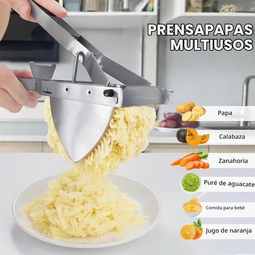 Vista 5 de LHS Ricer y triturador de papas de acero inoxidable, triturador de alimentos comercial resistente, agarre ergonómico cómodo, capacidad extragrande