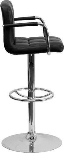 Vista 4 de Flash Furniture Taburete de bar de altura ajustable de vinilo acolchado negro contemporáneo con brazos y base cromada