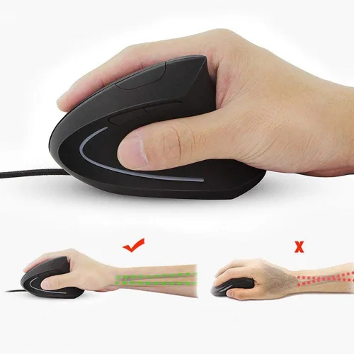 Vista 5 de Ratón ergonómico con cable, ratón óptico vertical para juegos de 3200 ppp, mouse vertical óptico ergonómico ajustable 6D con LED adecuado para PC