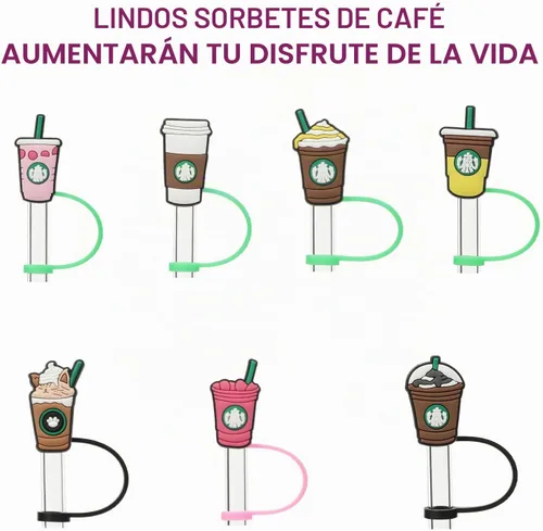 Vista 3 de KEUYE Funda para popote compatible con la taza de Starbucks, 7 fundas reutilizables para popotes, tapa de popote a prueba de salpicaduras, tapa
