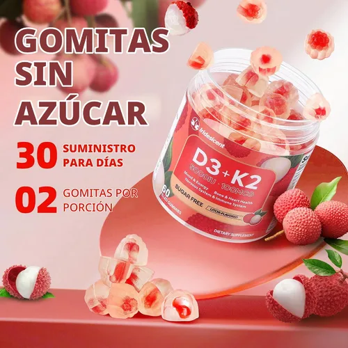 Vista 5 de Gomitas de vitamina D3 K2 con magnesio sin azúcar, 60 unidades Vitamina D3 5,000 UI + K2 (MK-7) 100 mcg - Suplemento de vitamina K2 D3 vegano