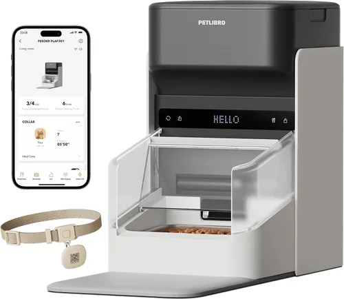 Vista 14 de PETLIBRO Alimentadores RFID para 2 gatos, sensor de collar para comidas personalizadas, reconocimiento de gatos, seguimiento de dieta y antirrobo