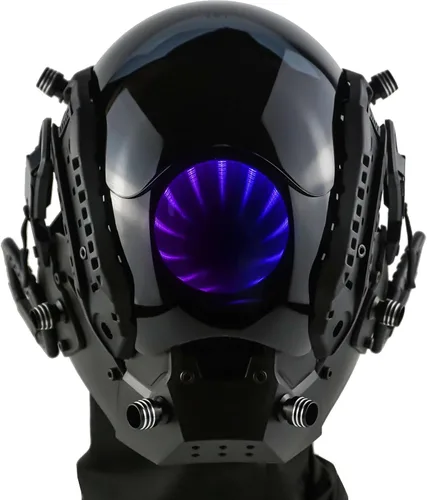 Vista 8 de foymi Máscara de casco punk - Máscara futurista con luces de espejo infinito, máscara Techwear, disfraz de cosplay