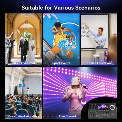 Vista 9 de Tenveo NDI PTZ Camera Controller, 5'' LCD Screen Preview, 4D Joystick, PoE IP PTZ Controller Keyboard for Church Worship Live Streaming Broadcasts