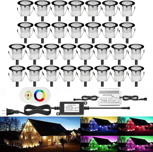 Vista 48 de Kits de luces LED empotrables para cubierta con carcasa protectora, iluminación LED de paisaje al aire libre IP67 impermeable, CC 12 V de bajo Azul