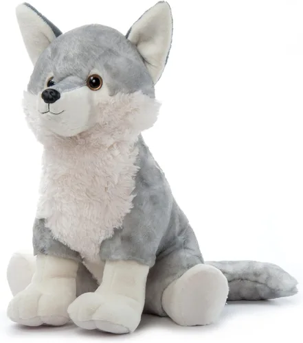 Vista 4 de The Petting Zoo Peluche de lobo gris, regalos para niños, animales salvajes del zoológico Onez, juguete de peluche jumbo de lobo gris de 20 pulgadas