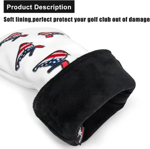 Vista 5 de Cubiertas para cabeza de golf, cubierta para driver, cubierta para madera 3, cubiertas para cabeza de híbrido, bordado, bandera estadounidense