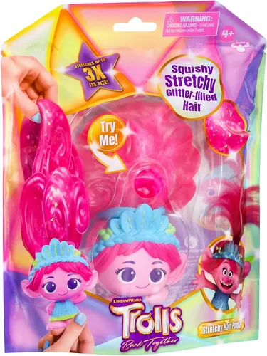 Vista 6 de DREAMWORKS TROLLS Band Together - Muñeca de pelo esponjosa y elástica con purpurina – Amapola para cabello elástico