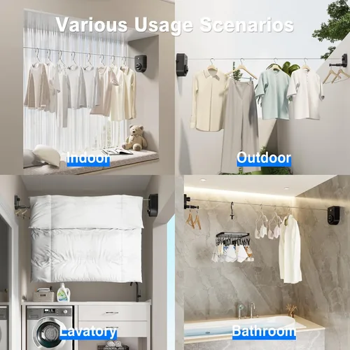 Vista 6 de Mustorn Tendedero retráctil para interiores, línea de ropa para exteriores que no se hunde, línea de ropa resistente para secar la ropa, línea