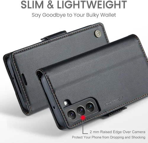 Vista 7 de QLTYPRI Funda tipo cartera para Samsung Galaxy S22, funda de cuero PU premium con cierre magnético, tipo folio con bloqueo RFID, ranuras