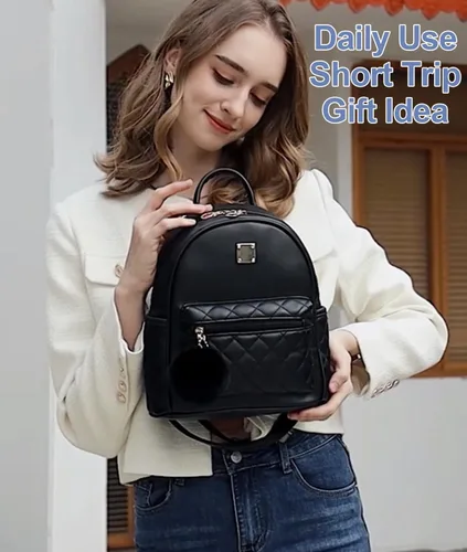 Vista 2 de Mini mochila de moda para niñas, bolso pequeño lindo de cuero a cuadros para mujer, mochilas pequeñas, Negro -, Mini mochila de moda para niñas