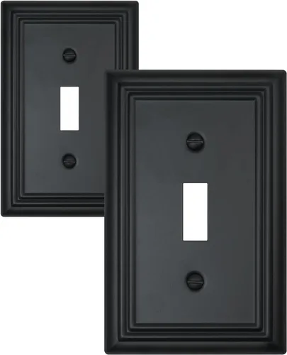 Vista 31 de Switch Plates Outlet Covers, 1-Pack Metal Wall Plate, Black Finish Midsize 1 Toggle 1 Decorator Combo Wall Plate, Ideal for GFCI Outlets, Light