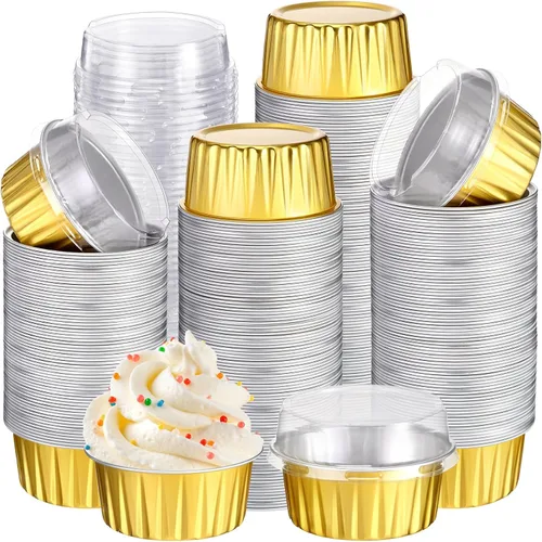 Vista 8 de Gejoy - 400 tazas para hornear de papel de aluminio con tapas, 5 onzas, clásico, negro