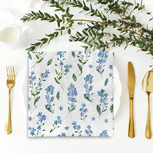 Vista 7 de AnyDesign Paquete de 80 servilletas de almuerzo florales azules, desechables, acuarela, flores, servilleta de papel, olvides de miosotis, Sylvatica