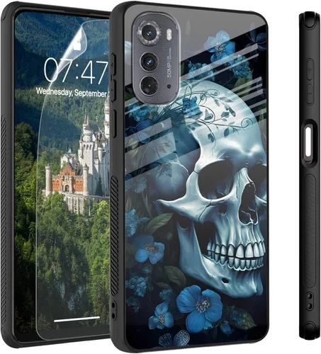 Vista 58 de Funda para Motorola Moto Edge 2022, cubierta trasera de vidrio templado con protector de pantalla, funda protectora a prueba de golpes para Motorola
