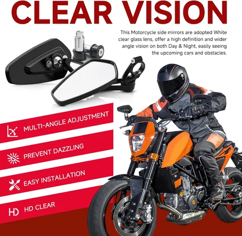 Vista 2 de Rich Choices Universal Espejos Retrovisores Negros para Motocicleta de 22mm 7/8'' de Extremo de Manillar GROM MSX125 CB500F Z125 pro Z650 Z750 Z800