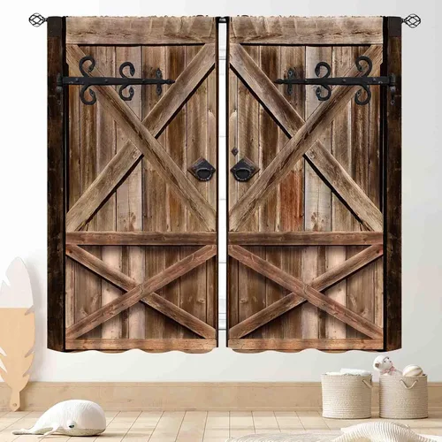 Vista 8 de Cortinas de puerta de granero, cortinas de madera rústica de granja, cabina de madera, tablón de madera, puerta de garaje de madera de granero