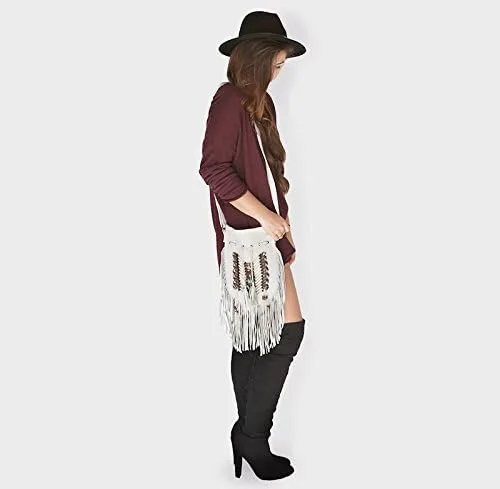 Vista 3 de Bolso Boho Round S Cuero Real Bolso con flecos Bolsos bohemios