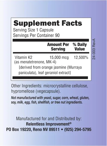 Vista 3 de Vitamina K2 Mk4 Vegana Derivada Naturalmente 90 cápsulas veganas