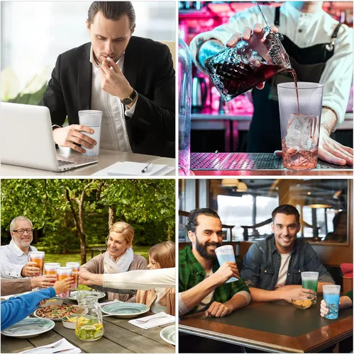 Vista 7 de Sieral Paquete de 36 vasos de plástico reutilizables de 20 onzas, vasos transparentes reutilizables para bebidas, vasos apilables para restaurante
