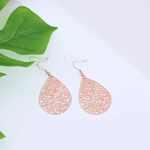 Vista 16 de 14K Gold Plated Silver Rose Gold Teardrop Filigree Dangle Earrings Lightweight Leaf Drop Earrings for Christmas Gift