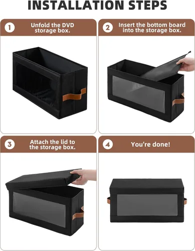 Vista 4 de Paquete de 2 cajas de almacenamiento de DVD con ventana visible, organizador de DVD a prueba de polvo con tapa y asas, capacidad para hasta 52
